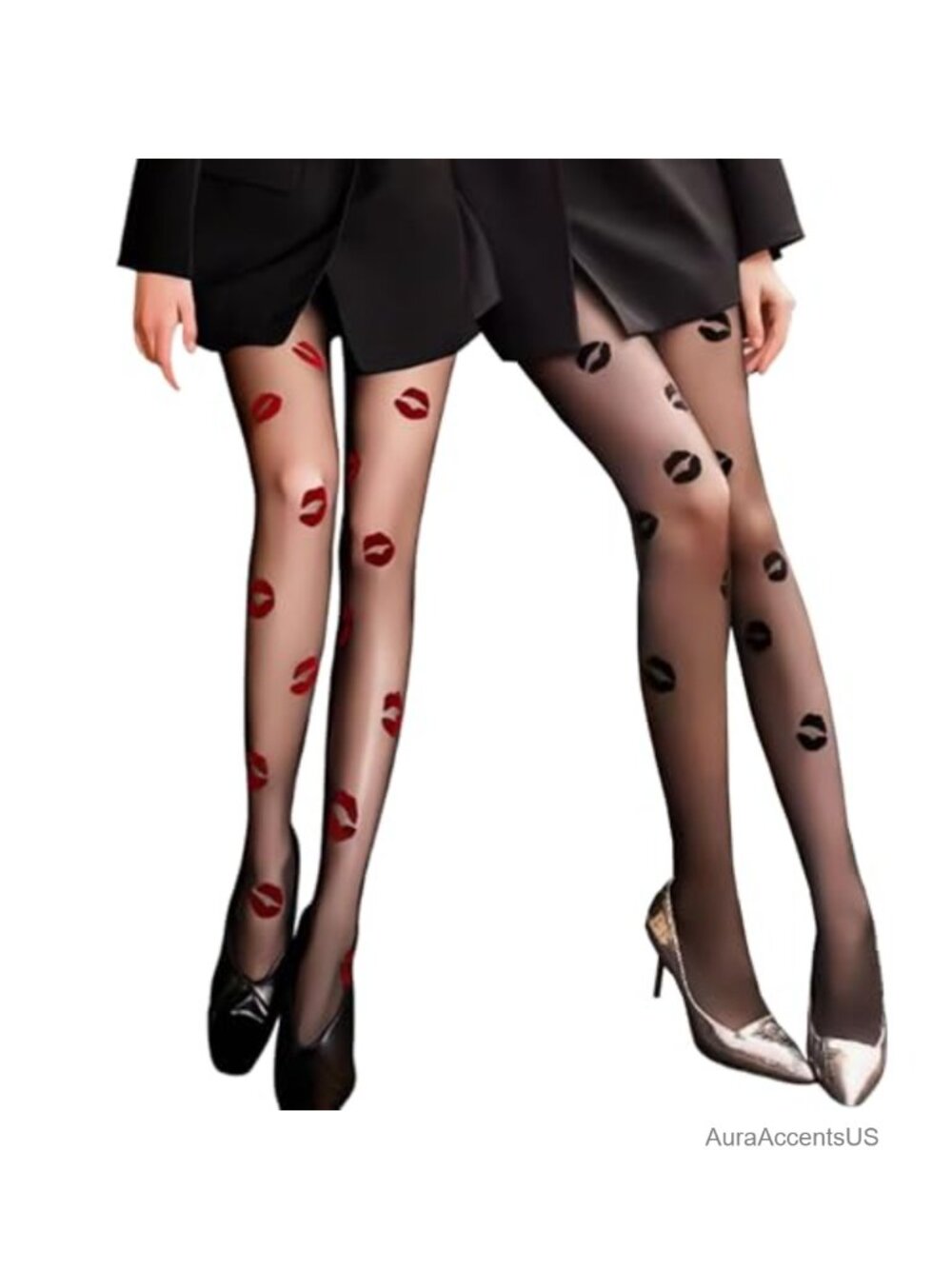 2-Pack Women's Lip Print Sheer Tights Velvet Pantyhose Party Hosiery Black Kiss